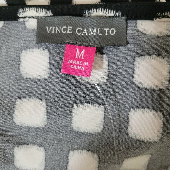 Vince Camuto Women Black White Faux Wrap Mod Top Geometric Print Stretch Medium - Picture 7 of 8